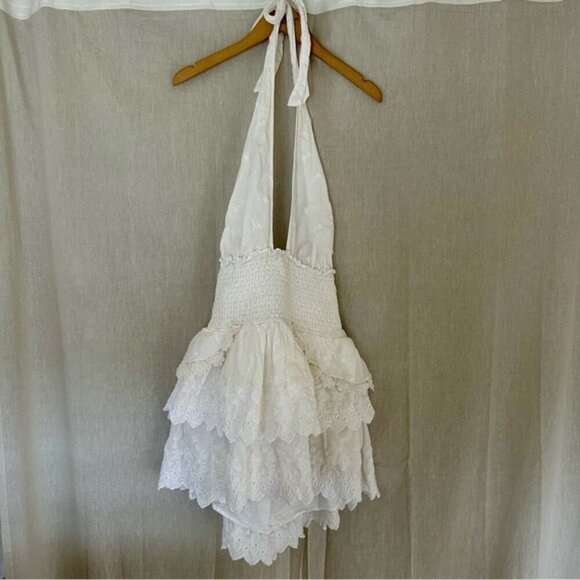 LoveShackFancy Deanna White Cotton Halter Neck Dress Size L - Picture 5 of 11